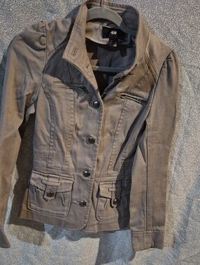 H&M Women's Taupe Utility Jacket with Button and Zip Details